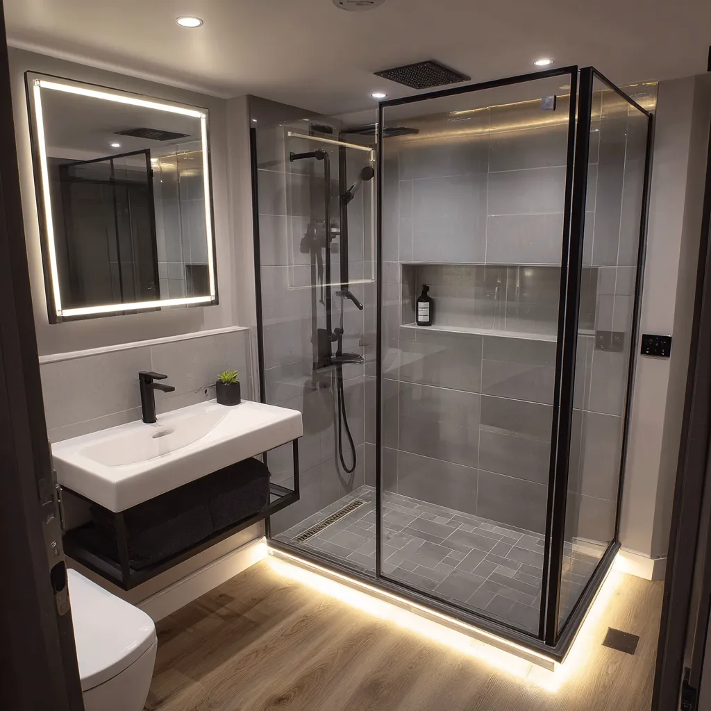 En-suite with LED mirror and vanity
