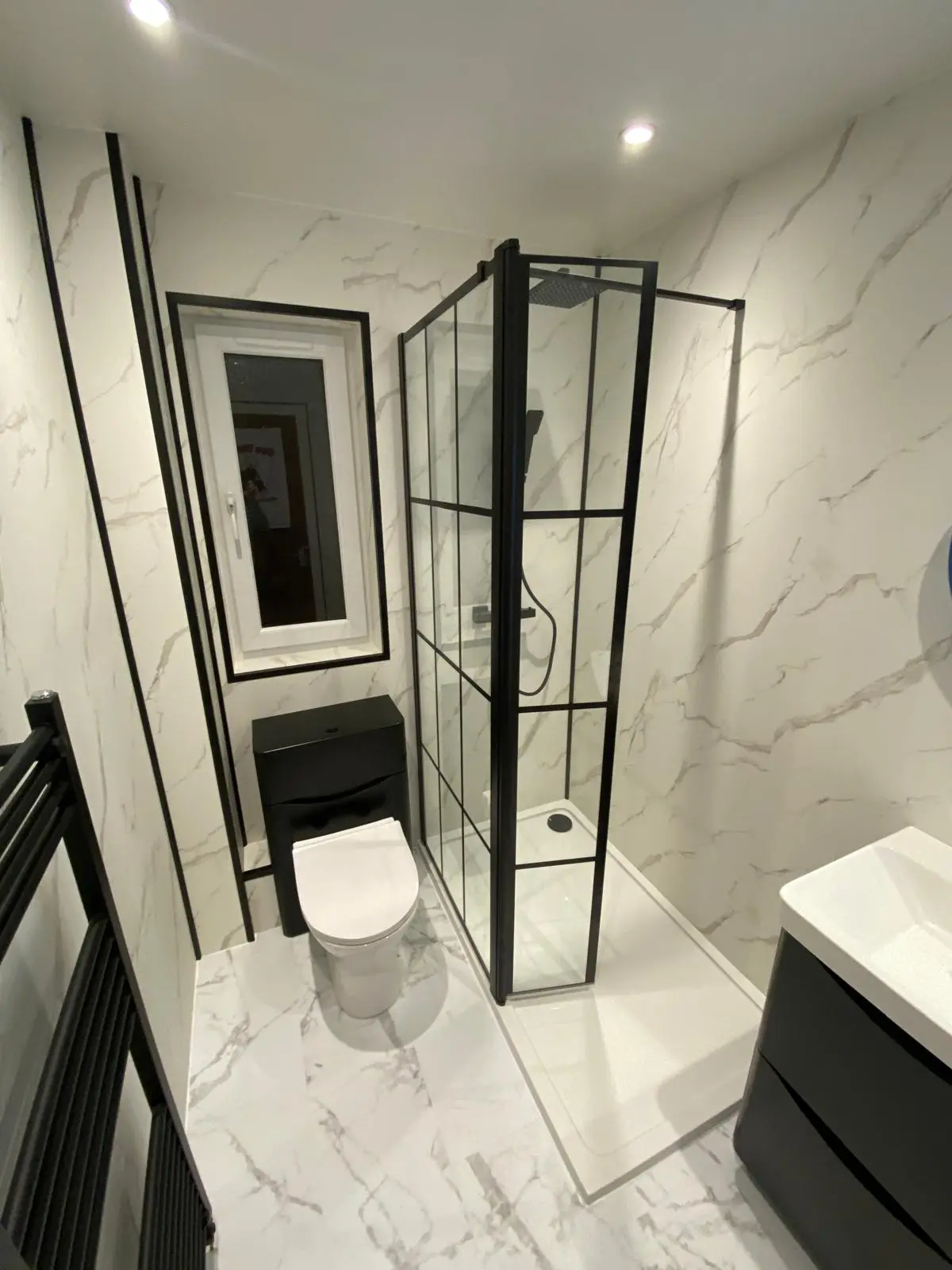 Walk-in shower in former bath footprint