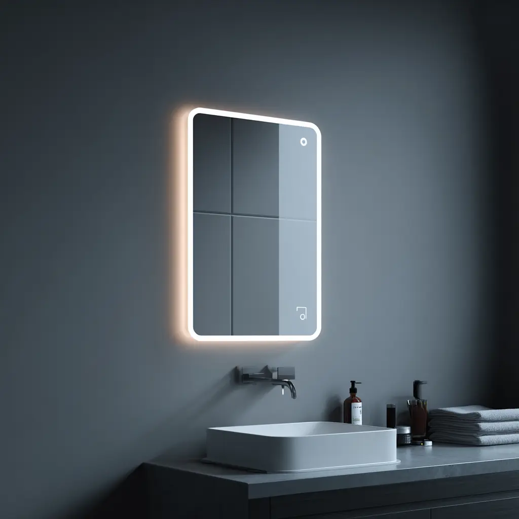 Designer LED mirror with built-in demister in a Cumbernauld bathroom