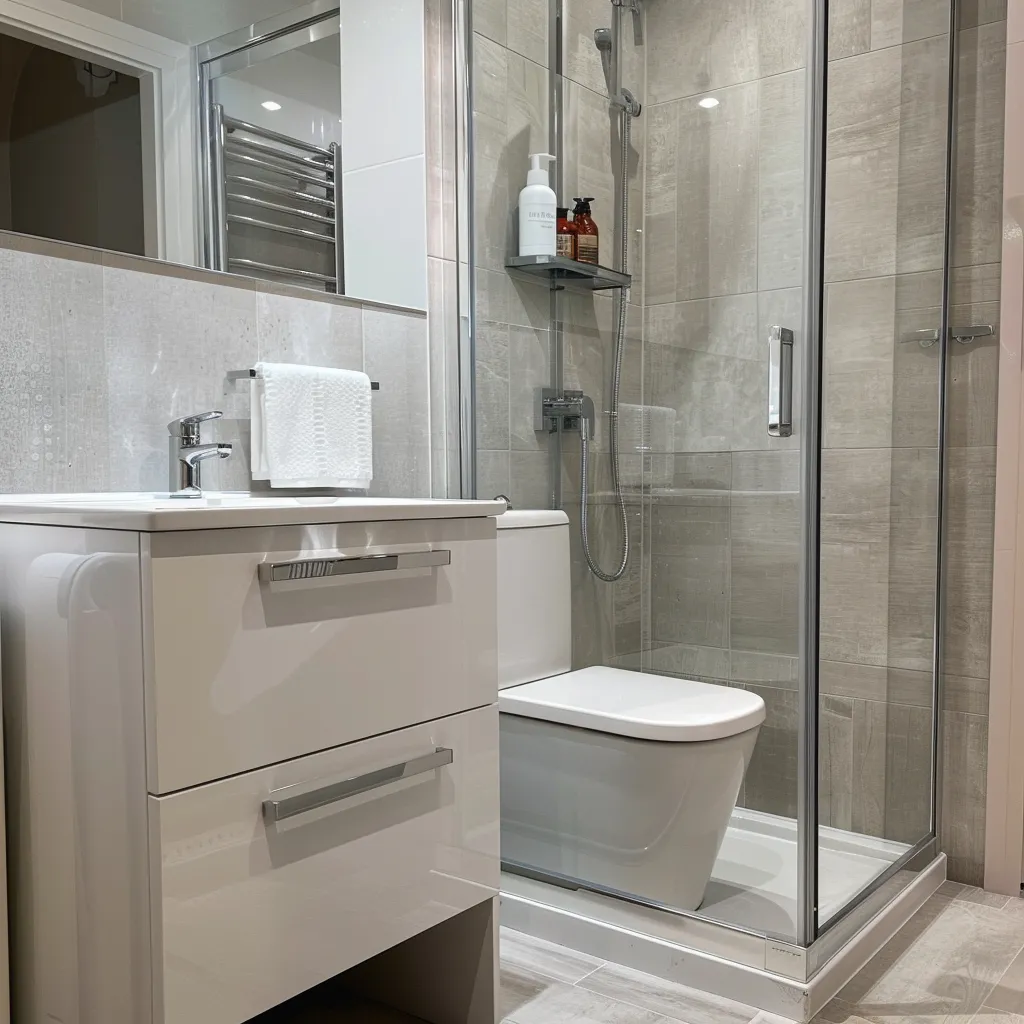 Walk-in shower with wet wall finish